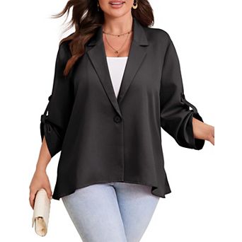 Women's Plus Size Long Sleeve Classic Draped Lightweight Open Front Blazer