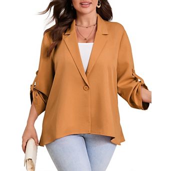 Women's Plus Size Long Sleeve Classic Draped Lightweight Open Front Blazer