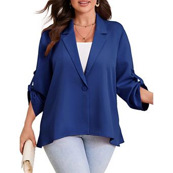 Women's Plus Size Long Sleeve Classic Draped Lightweight Open Front Blazer