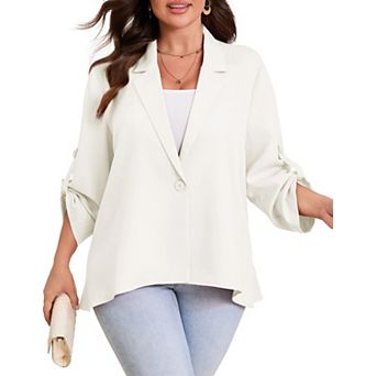 Women's Plus Size Long Sleeve Classic Draped Lightweight Open Front Blazer