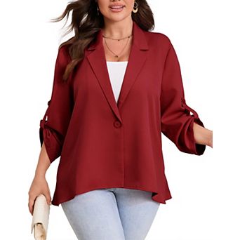 Women's Plus Size Long Sleeve Classic Draped Lightweight Open Front Blazer
