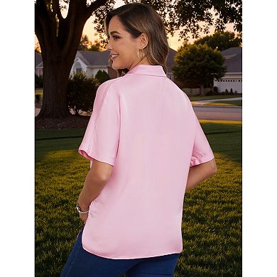 Women's Maternity Blouse Dolman Sleeve Loose Split Point Collar Short Sleeve Tops Pregnancy Shirts