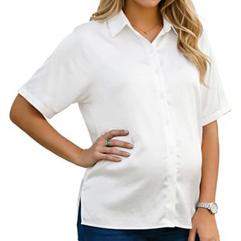 Women's Maternity Blouse Dolman Sleeve Loose Split Point Collar Short Sleeve Tops Pregnancy Shirts