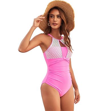 Women Tummy Control One Piece Swimsuit Modest Bathing Suit Full Coverage High Neck Swimwear