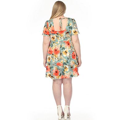 Plus Size Square Neck Short Sleeve Floral Dress