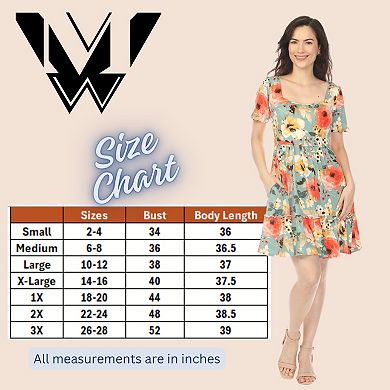 Plus Size Square Neck Short Sleeve Floral Dress