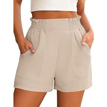 Women's High Waist Summer Casual Shorts Elastic Comfortable Loose Fit Straight Leg