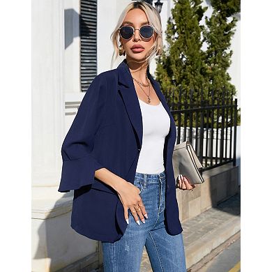 Women's Lightweight 3/4 Sleeve Blazers Casual Button Office Work Blazer Suit