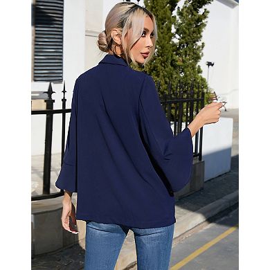 Women's Lightweight 3/4 Sleeve Blazers Casual Button Office Work Blazer Suit