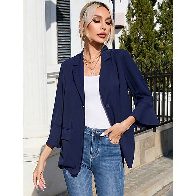 Women's Lightweight 3/4 Sleeve Blazers Casual Button Office Work Blazer Suit