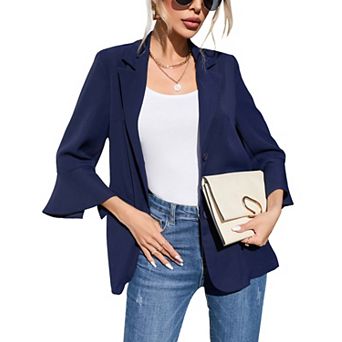 Women's Lightweight 3/4 Sleeve Blazers Casual Button Office Work Blazer Suit