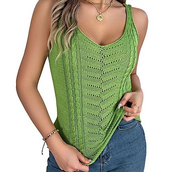 Women's Summer Classic V-Neck Hollow-Out Tank Top Fashion Sleeveless Vacation Knit Pullover Top