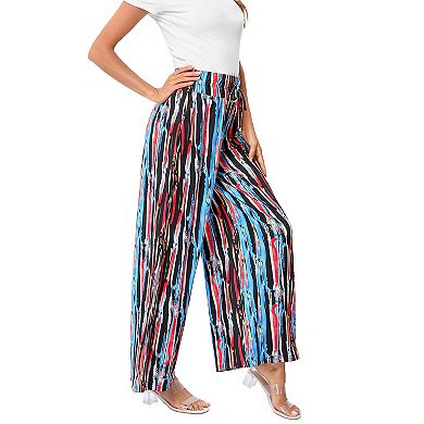 Women's Wide Leg High Waist Elastic Drawstring Flowy Lounge Trousers