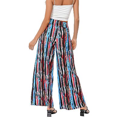 Women's Wide Leg High Waist Elastic Drawstring Flowy Lounge Trousers