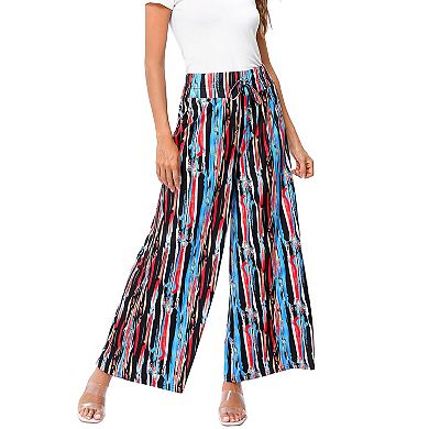 Women's Wide Leg High Waist Elastic Drawstring Flowy Lounge Trousers