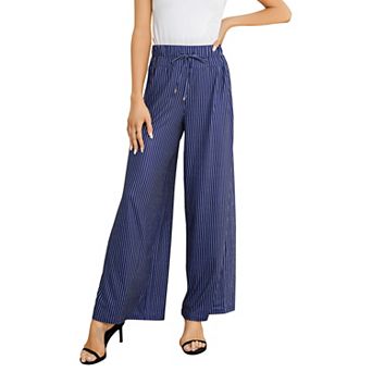 Women's Wide Leg High Waist Elastic Drawstring Flowy Lounge Trousers