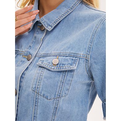 Women's Short Sleeve Denim Jacket Button Down Lightweight Ruffle Jean Jacket