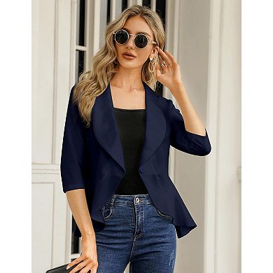 Women's Casual Blazer 3/4 Sleeve Open Front Ruffle Work Office Suit Jacket