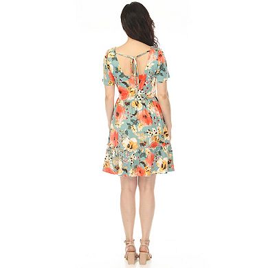 Women's Square Neck Short Sleeve Floral Dress