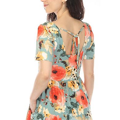 Women's Square Neck Short Sleeve Floral Dress