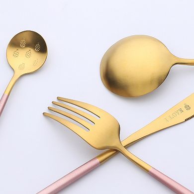 4 Piece Silverware Set,Stainless Steel Pineapple Floral Flatware Set for 1,Includes Knife Fork Spoon