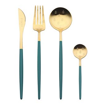 4 pc Silverware Set,Stainless Steel Pineapple Floral Flatware Set for 1,Includes Knife Fork Spoon