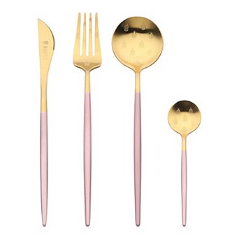 4 pc Silverware Set,Stainless Steel Pineapple Floral Flatware Set for 1,Includes Knife Fork Spoon