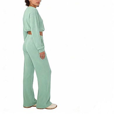 Women's Waffle Knit Wide Leg Pants, High Waisted Casual Lounge Pants with Pockets