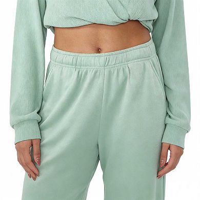 Women's Waffle Knit Wide Leg Pants, High Waisted Casual Lounge Pants with Pockets