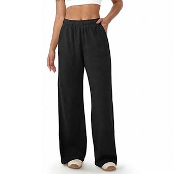 Women's Waffle Knit Wide Leg Pants, High Waisted Casual Lounge Pants with Pockets