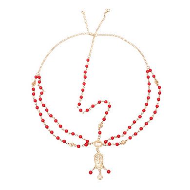 Headpiece Faux Diamond Wooden Beads Head Chain 1 Pc