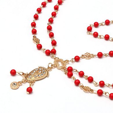 Headpiece Faux Diamond Wooden Beads Head Chain 1 Pc