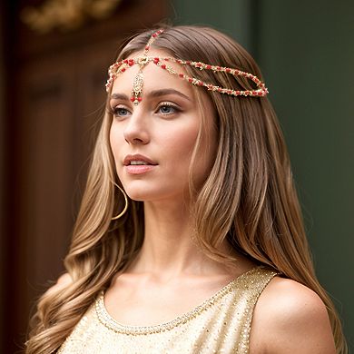 Headpiece Faux Diamond Wooden Beads Head Chain 1 Pc