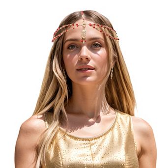 Headpiece Faux Diamond Wooden Beads Head Chain 1 pc