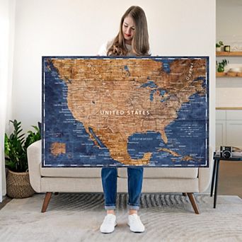 Brown And Blue Push Pin USA Map