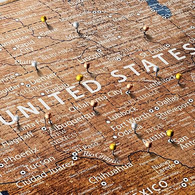 Brown And Blue Push Pin USA Map