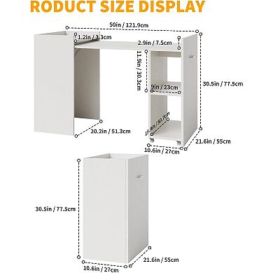 Folding Computer Desk with Storage Shelves, Extension Computer Table