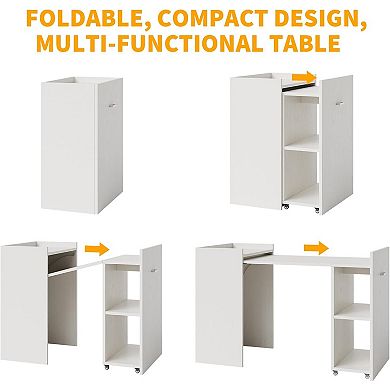 Folding Computer Desk with Storage Shelves, Extension Computer Table