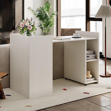 Folding Computer Desk with Storage Shelves, Extension Computer Table