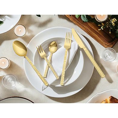 20 Piece Silverware Set, Stainless Steel with Texture Flatware Set for 4, Modern Cutlery Set