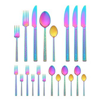 20 pc Silverware Set, Stainless Steel with Texture Flatware Set for 4, Modern Cutlery Set