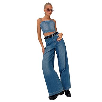 Women's High Waist American Style Retro Wide Leg Loose Slim fit Straight Jeans
