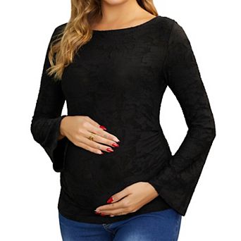 Women's Maternity Tops Long Sleeve Shirts Trendy Floral Work Blouses Pregnant Bodycon Tunics