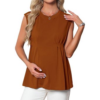 Women's Maternity Tank Tops Pleated Peplum Tunic Cap Sleeve Shirt Dressy Sleeveless Pregnancy Blouse