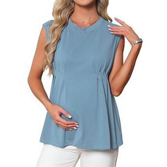 Women's Maternity Tank Tops Pleated Peplum Tunic Cap Sleeve Shirt Dressy Sleeveless Pregnancy Blouse