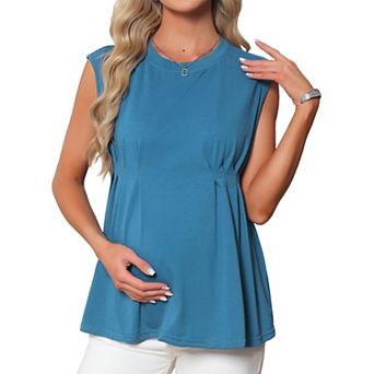 Women's Maternity Tank Tops Pleated Peplum Tunic Cap Sleeve Shirt Dressy Sleeveless Pregnancy Blouse