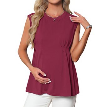 Women's Maternity Tank Tops Pleated Peplum Tunic Cap Sleeve Shirt Dressy Sleeveless Pregnancy Blouse