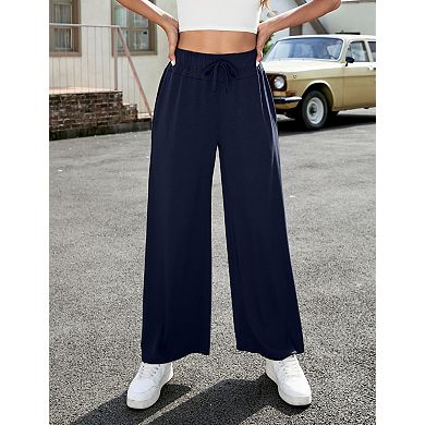 Women's Elastic Waist Wide Leg Sweat Pants with Pockets
