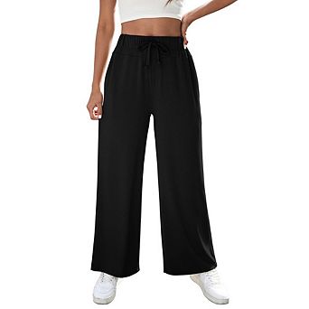 Women's Elastic Waist Wide Leg Sweat Pants with Pockets
