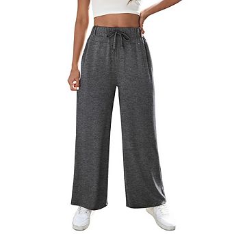 Women's Elastic Waist Wide Leg Sweat Pants with Pockets